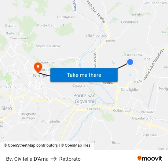 Civitella D'Arna Junction to Rectorate map