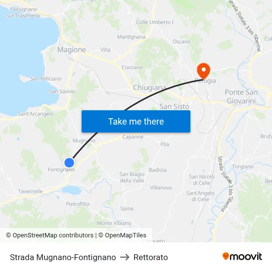 Mugnano-Fontignano Road to Rectorate map