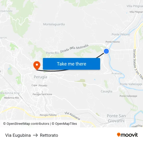 Eugubina Street to Rectorate map