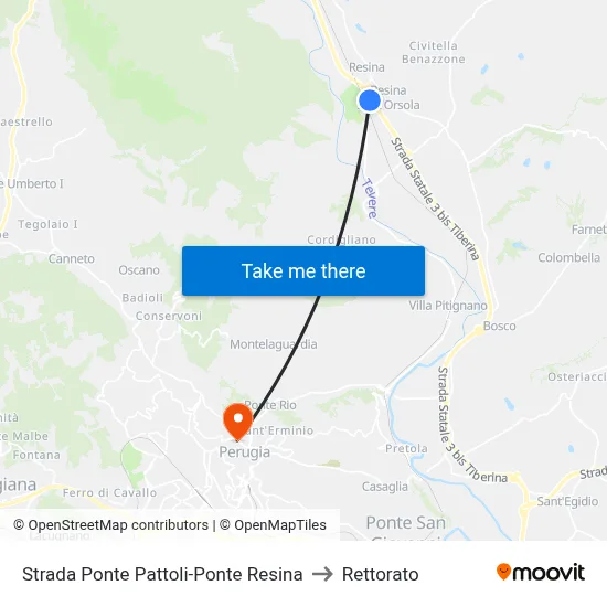 Strada Ponte Pattoli-Ponte Resina to Rettorato map