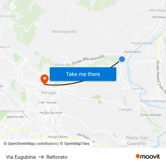 Eugubina Street to Rectorate map