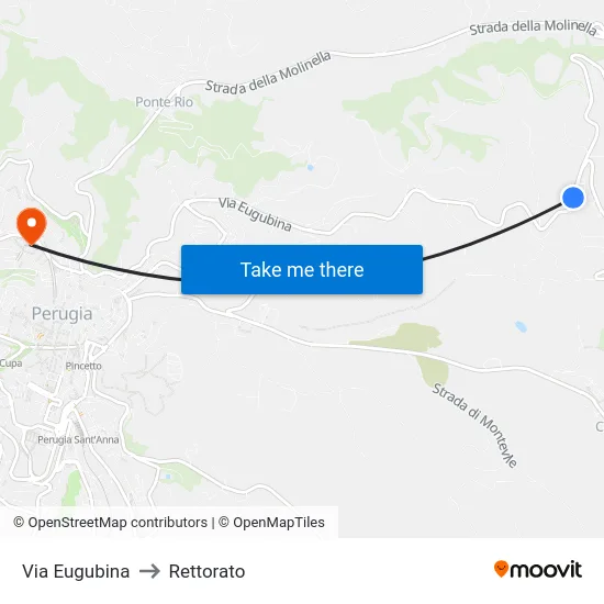 Eugubina Street to Rectorate map