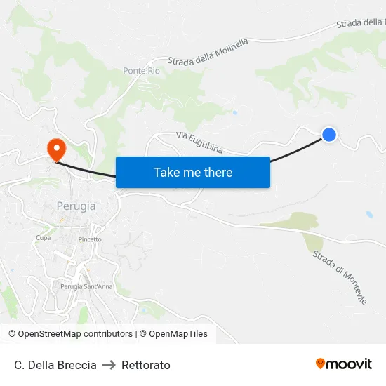 Via della Breccia to Rectorate map