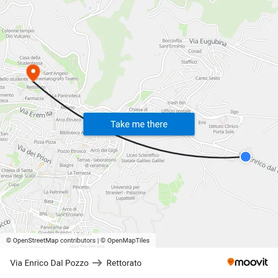 Enrico Dal Pozzo Street to Rectorate map