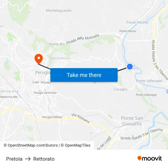 Pretola to Rectorate map