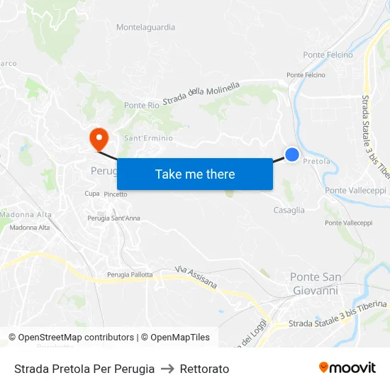 Strada Pretola Per Perugia to Rettorato map