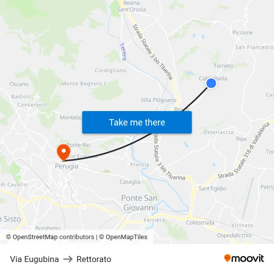 Eugubina Street to Rectorate map