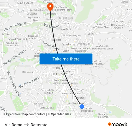 Via Roma to Rectorate map