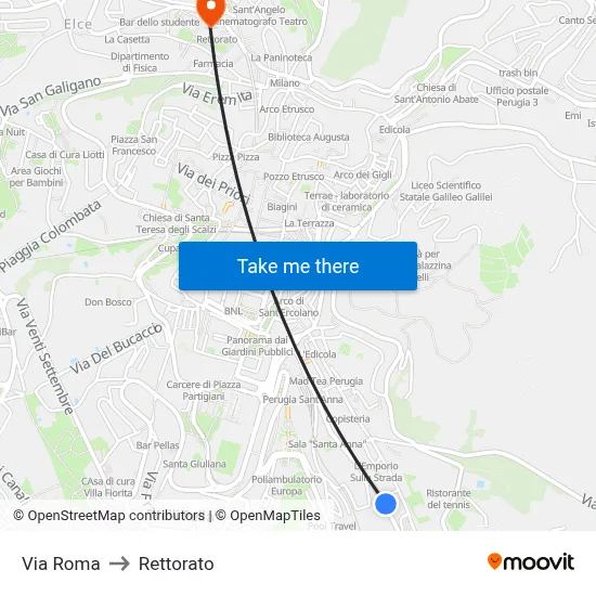 Via Roma to Rectorate map