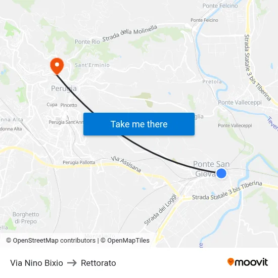 Nino Bixio Street to Rectorate map