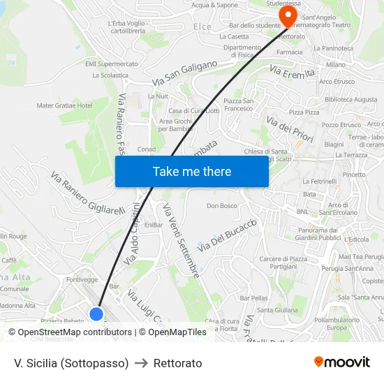 V. Sicilia (Sottopasso) to Rettorato map