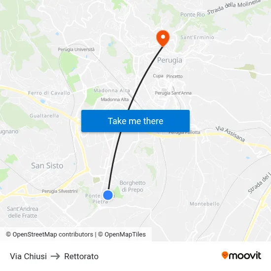 Chiusi Street to Rectorate map