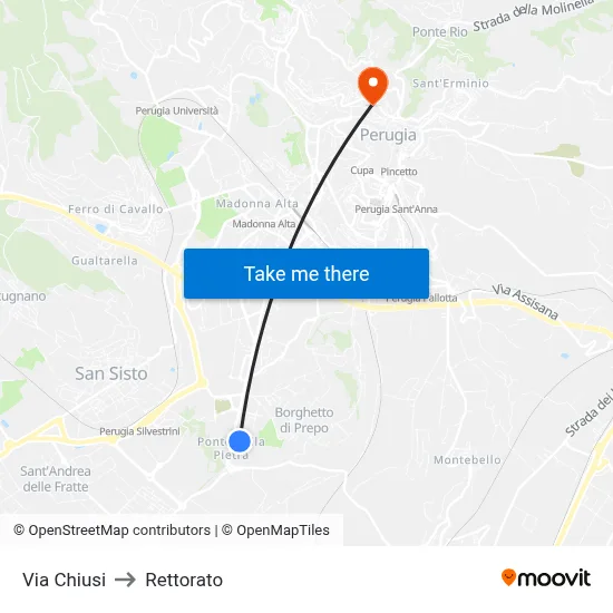 Chiusi Street to Rectorate map