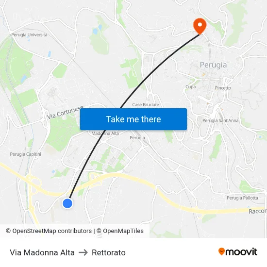 Madonna Alta Street to Rectorate map