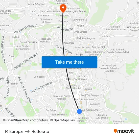 Europa Square to Rectorate map