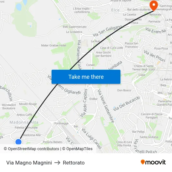 Magno Magnini Street to Rectorate map