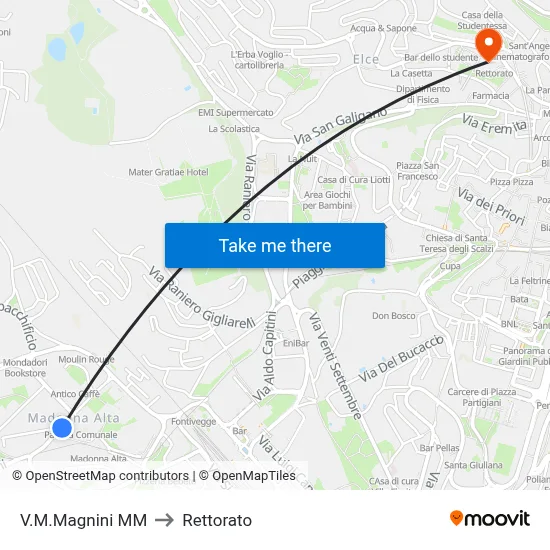 Via Magnini Metro to Rectorate map