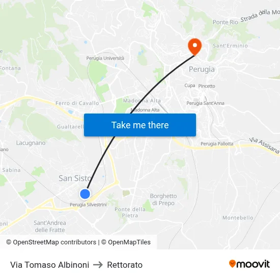 Tomaso Albinoni Street to Rectorate map