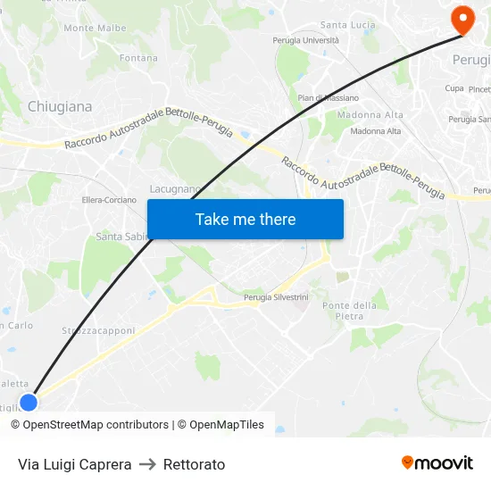 Via Luigi Caprera to Rectorate map