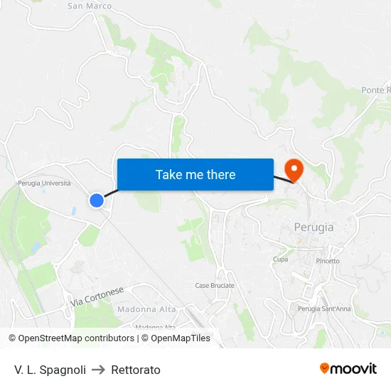 L. Spagnoli Street to Rectorate map