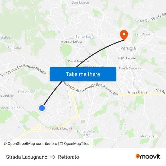 Lacugnano Street to Rectorate map