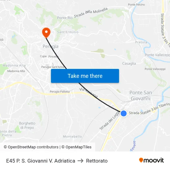 E45 San Giovanni Adriatic Road to Rectorate map