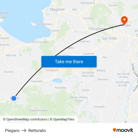 Piegaro to Rectorate map
