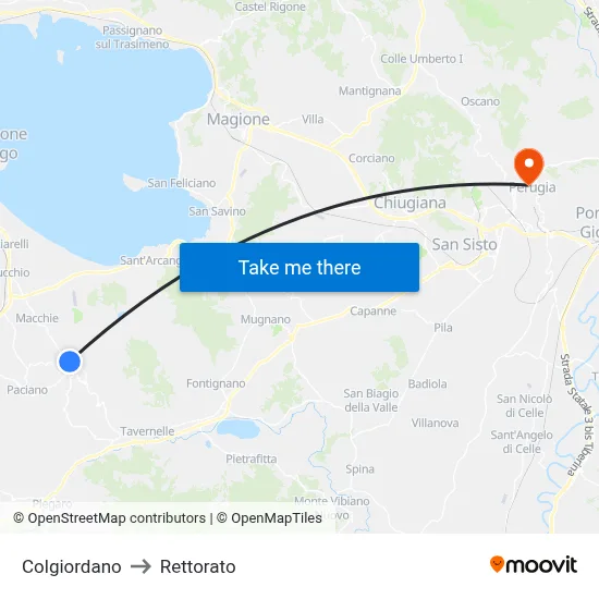 Colgiordano to Rettorato map