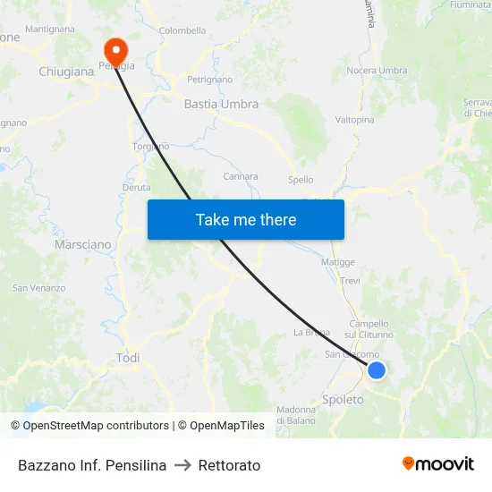 Bazzano Lower Shelter to Rectorate map