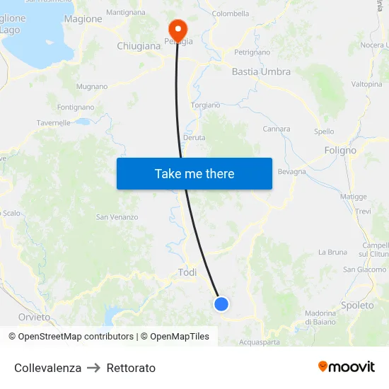 Collevalenza to Rectorate map