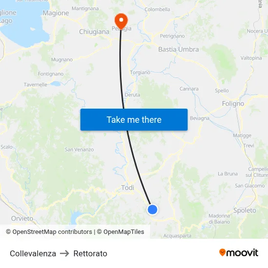 Collevalenza to Rectorate map