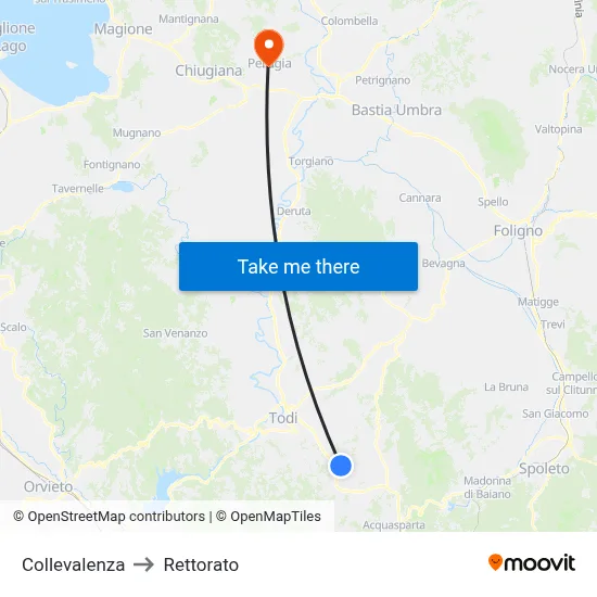 Collevalenza to Rectorate map