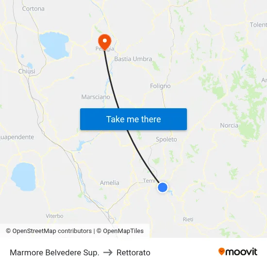 Marmore Upper Belvedere to Rectorate map