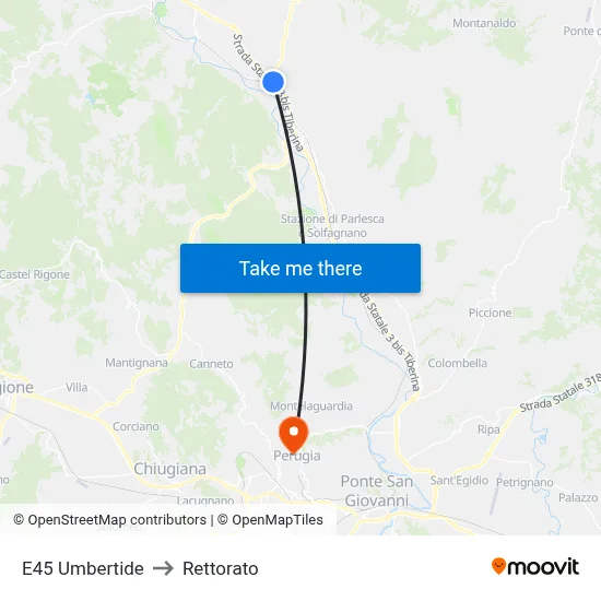 E45 Umbertide to Rectorate map
