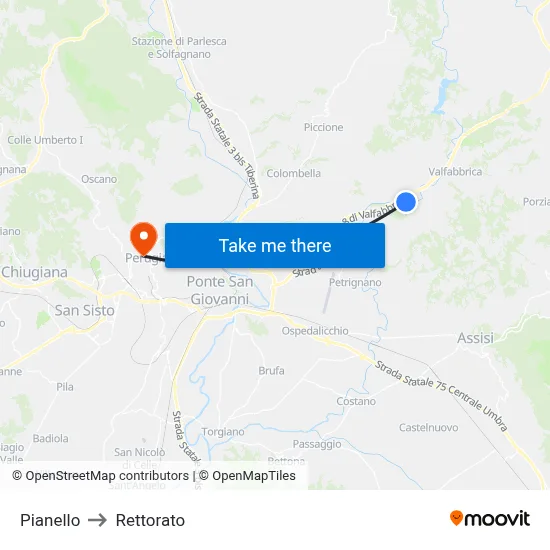 Pianello to Rectorate map