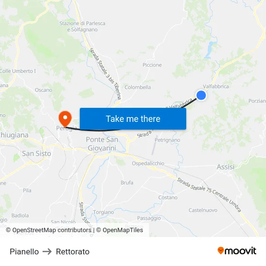 Pianello to Rettorato map