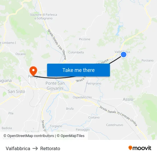 Valfabbrica to Rettorato map