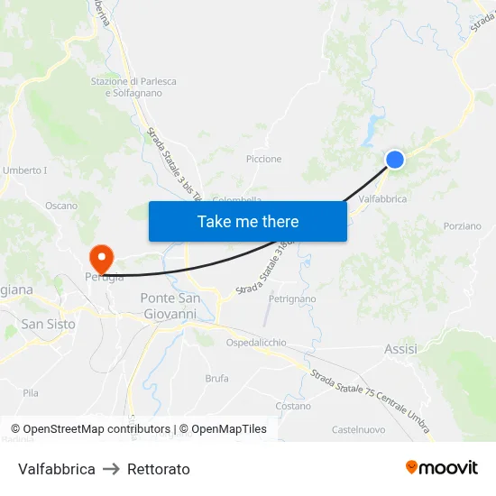 Valfabbrica to Rectorate map