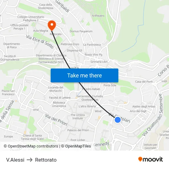 Alessi Street to Rectorate map