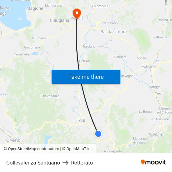 Collevalenza Sanctuary to Rectorate map