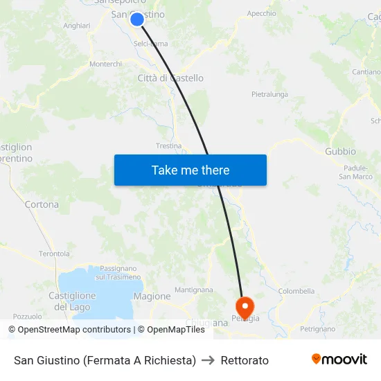 San Giustino (Request Stop) to Rectorate map