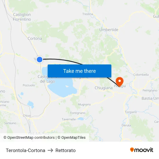 Terontola-Cortona to Rettorato map