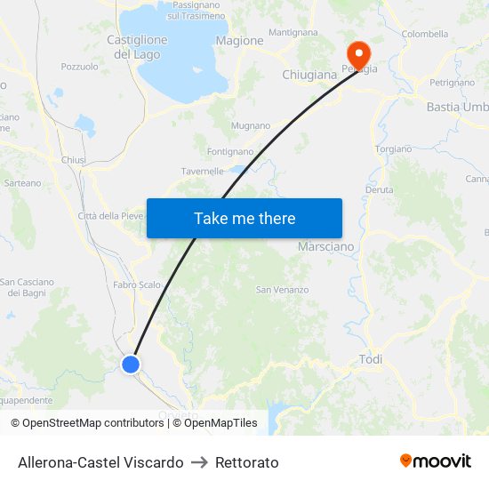 Allerona-Castel Viscardo to Rettorato map