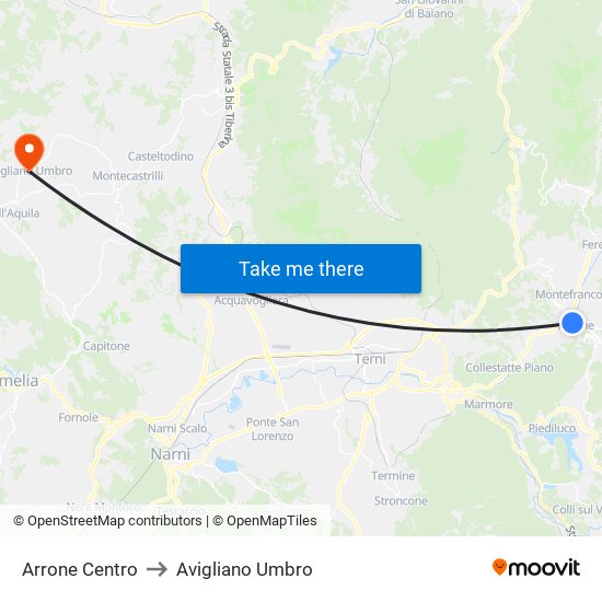 Arrone Centro to Avigliano Umbro map