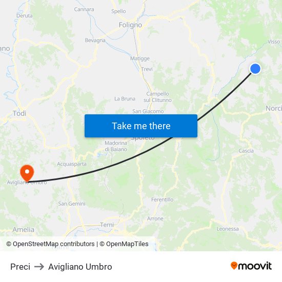 Preci to Avigliano Umbro map