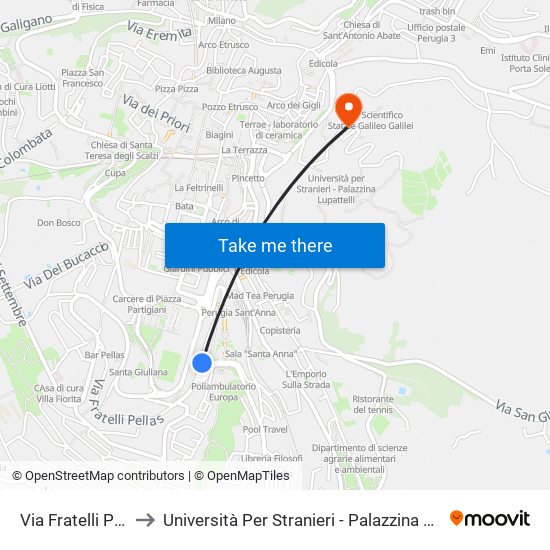 Via Fratelli Pellas to Università Per Stranieri - Palazzina Prosciutti map