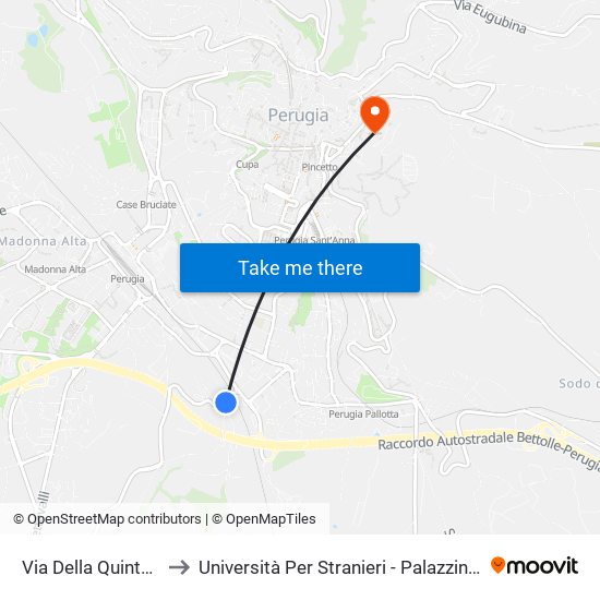 Via Della Quintana, 10 to Università Per Stranieri - Palazzina Prosciutti map