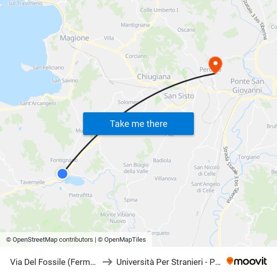 Via Del Fossile (Fermata A Chiamata) to Università Per Stranieri - Palazzina Prosciutti map