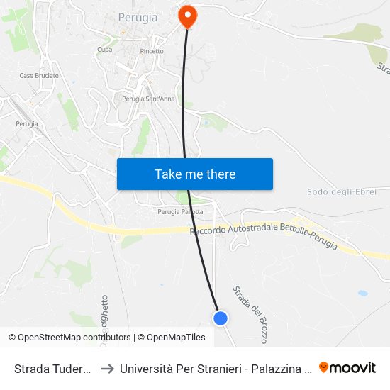 Strada Tuderte, 20 to Università Per Stranieri - Palazzina Prosciutti map