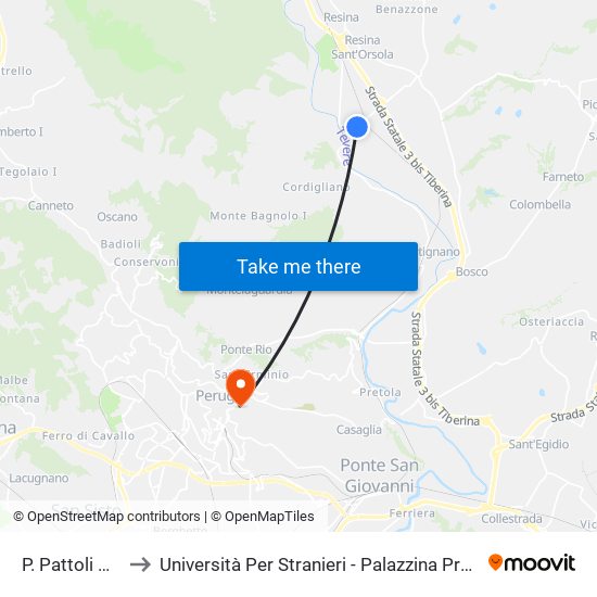 P. Pattoli U.M. to Università Per Stranieri - Palazzina Prosciutti map